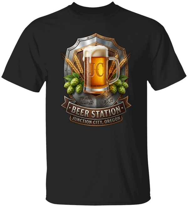 Beer Station Shield Beer station Junction City Oregon Unisex Heavy Cotton Tee