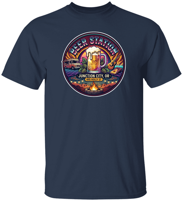 Beer Station Round w:fire pit Beer station Junction City Oregon Unisex Heavy Cotton Tee